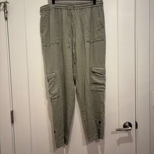 Rewash Mens XL Sage Green Linen Blend Cargo Jogger Pants Elastic Waist